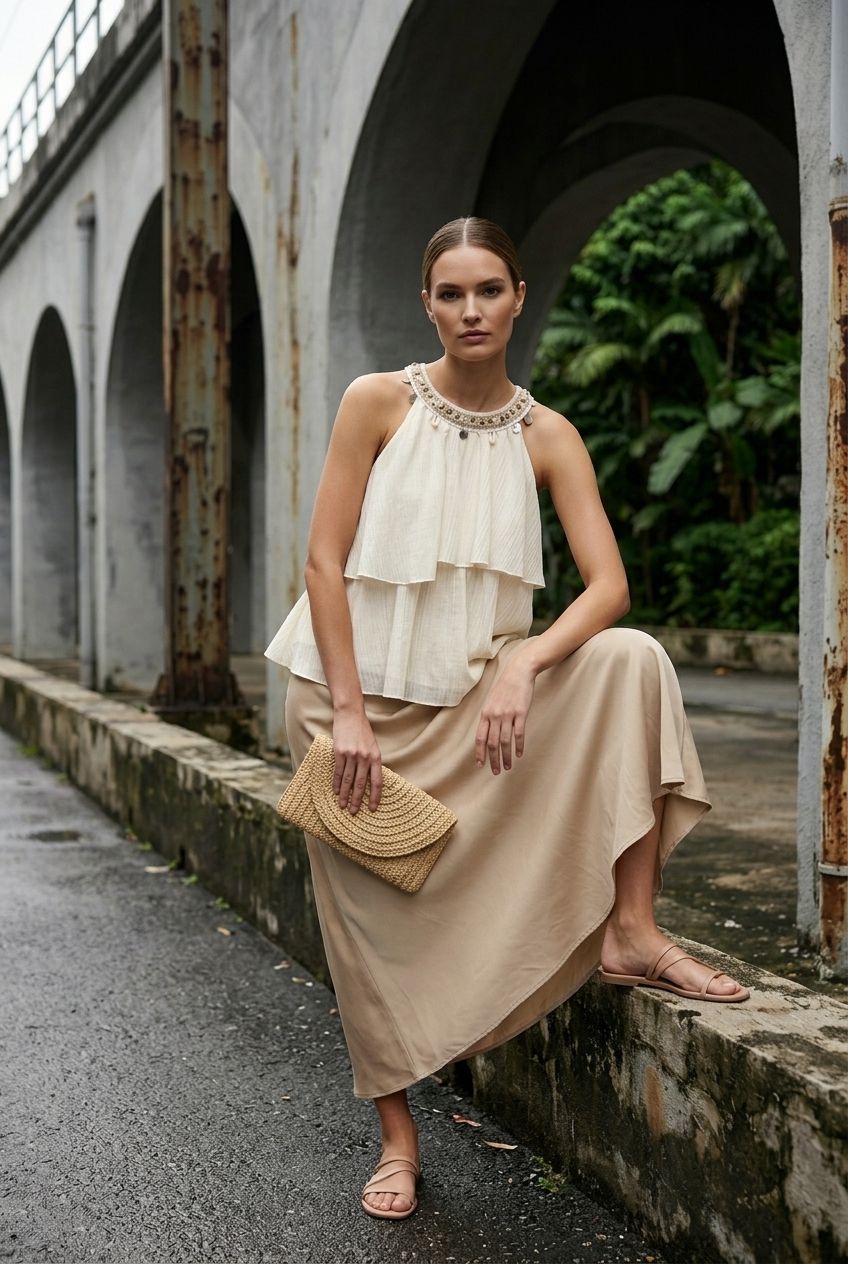 Helen Halter Neck Top - Beige