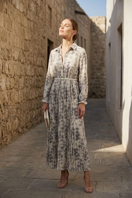 Sophia Printed Dress - Grey