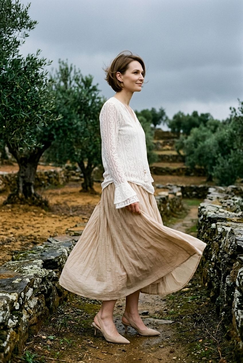 Claire Maxi Flared Skirt - Beige