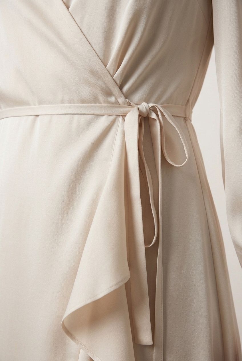 Fiona Flower Necklace Wrap Dress - Beige