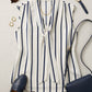 Margaret Striped Satin Top - Navy and Beige