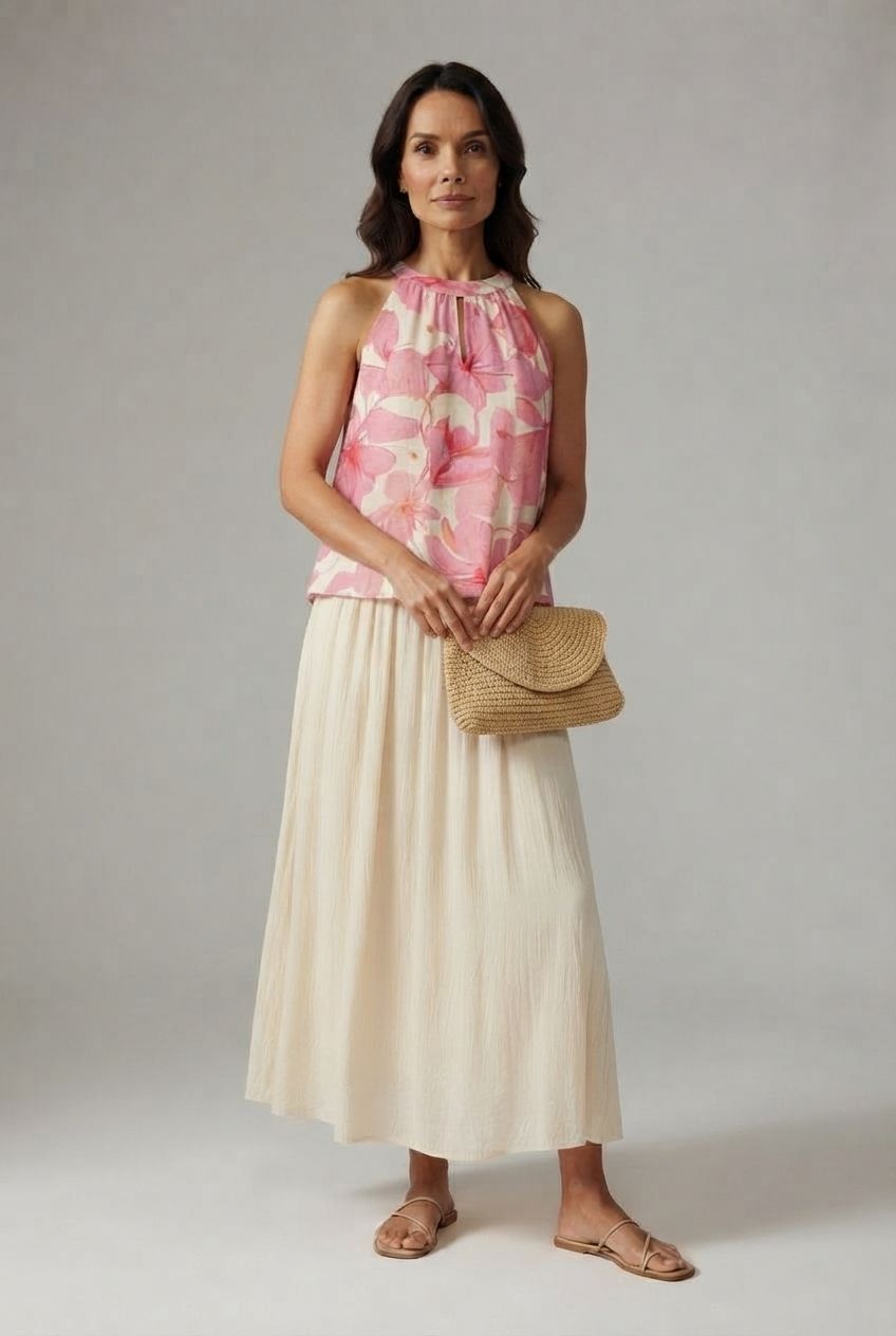 Pauline Floral Necklace Top - Pink
