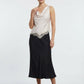 Catherine Satin Top with Crawl Neck and Lace Details - Beige