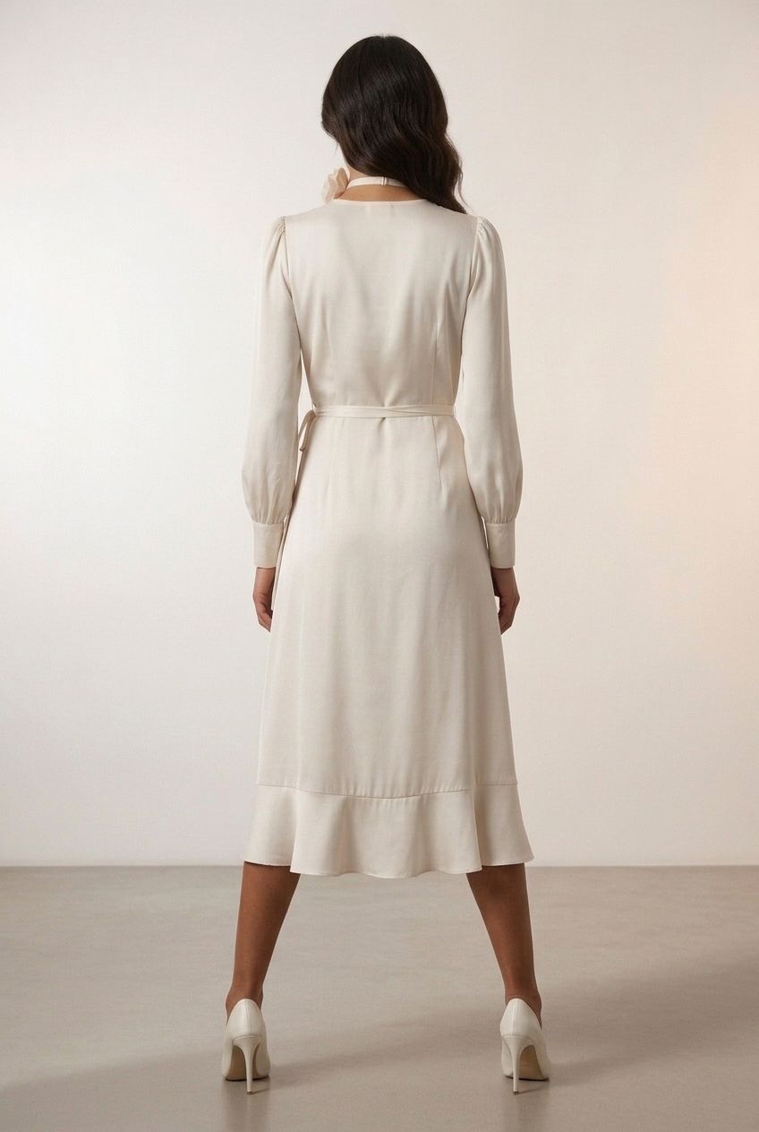 Fiona Flower Necklace Wrap Dress - Beige