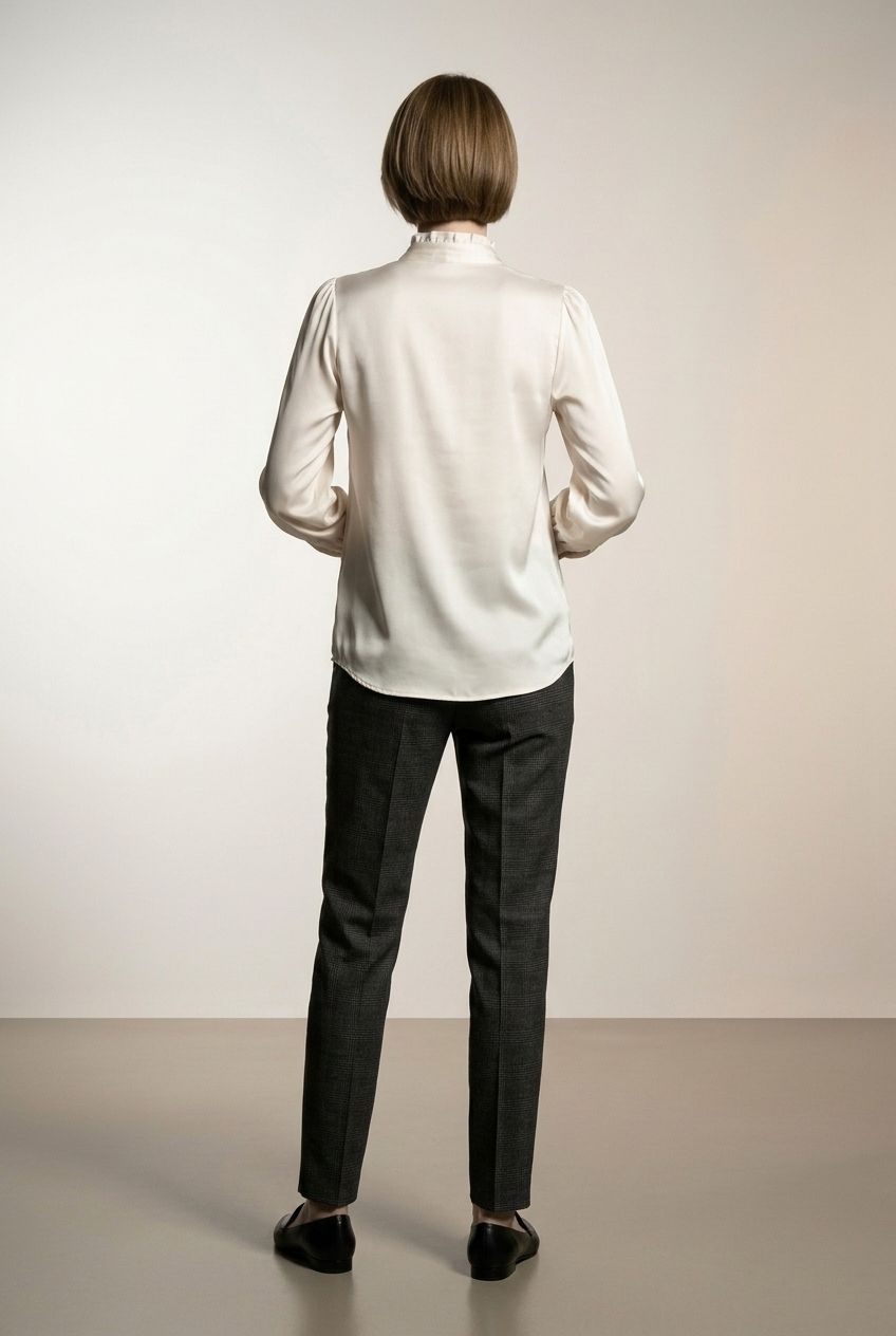 Norah Satin Shirt with Bow Tie - Light Beige
