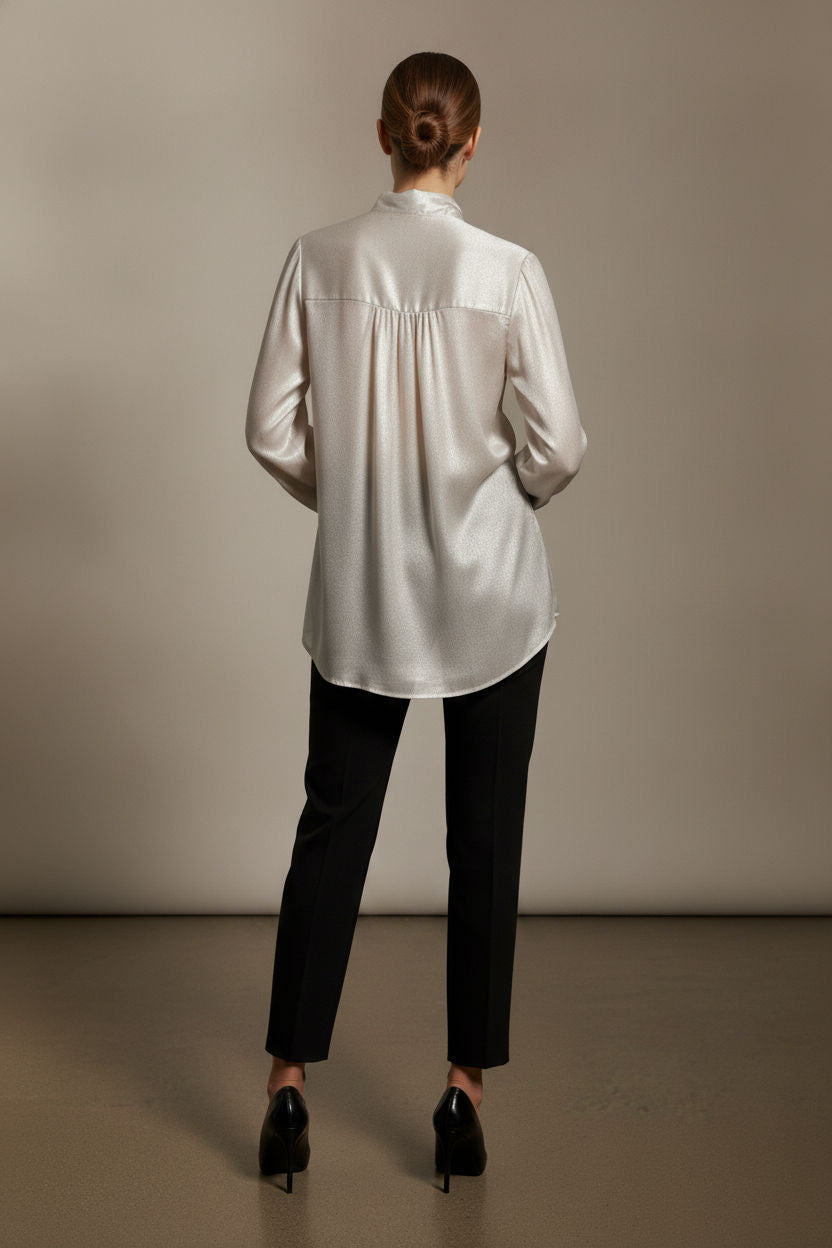 Lorna Bowknot Metallic Shirt - Beige