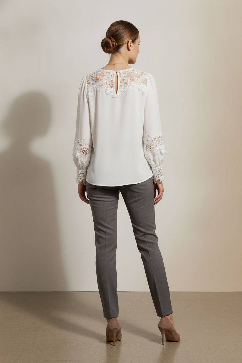 Leona Blouse with Embroidered Details - White