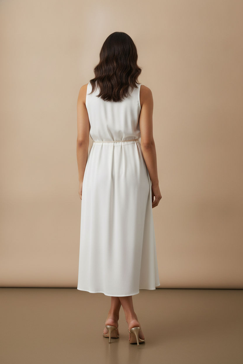 Sheila Rope Belt Midi Dress - White