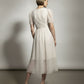 Cross Over Top with Short Sleeves Midi Sequin Dress - Beige