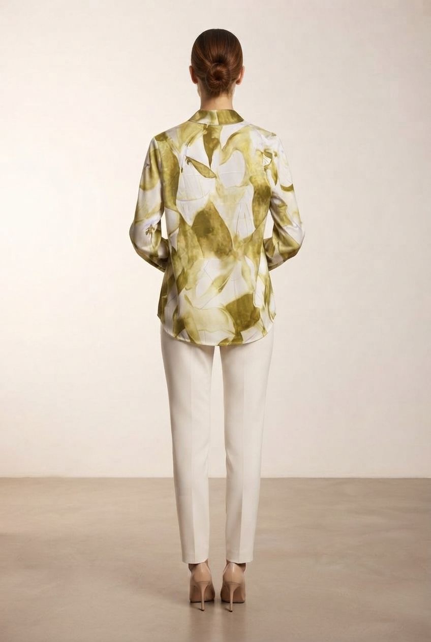Arlene Elegant Choker Cowl Neck Puffy Sleeve Blouse - Lime Green
