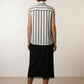 Margaret Striped Satin Top - Navy and Beige