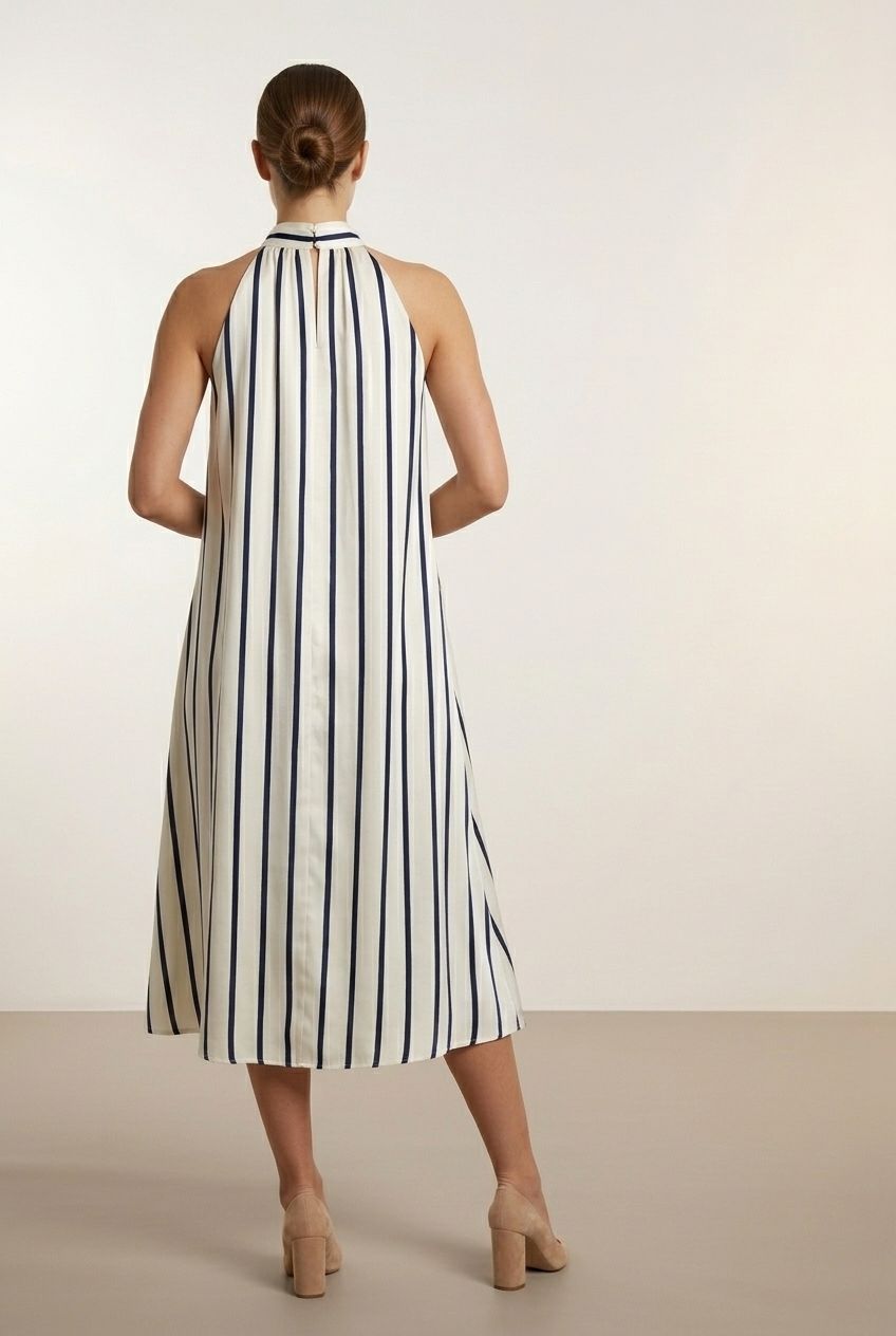 Siobhan Satin Striped Tent Dress - Navy and White