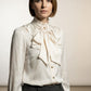 Norah Satin Shirt with Bow Tie - Light Beige
