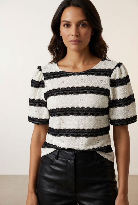 Lola Striped Crop Top - Black