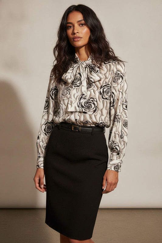 Kelly Floral Shirt with Bowknot - Black
