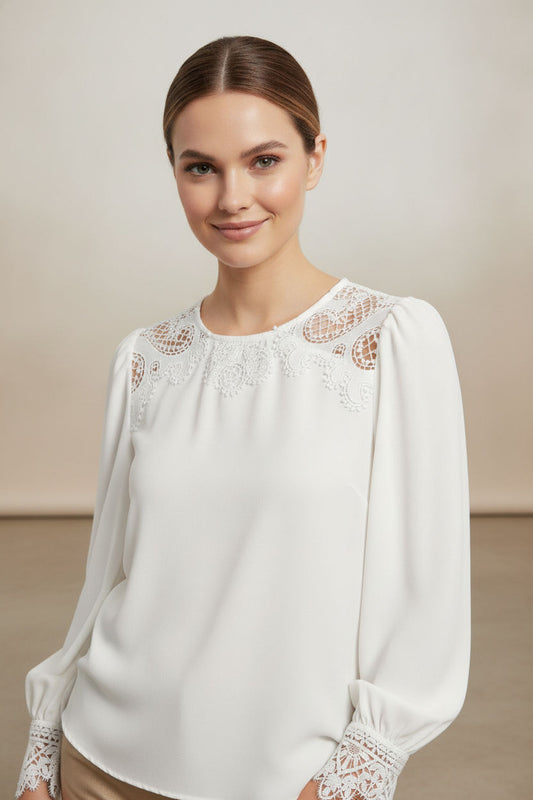 Leona Blouse with Embroidered Details - White