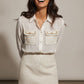 Luna Button Detail Bodycon Dress - White and Beige