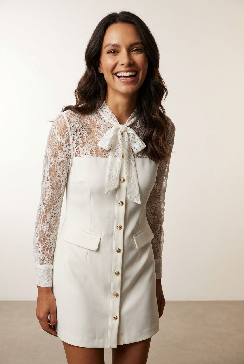 Sorcha Lace Blazer Dress - White