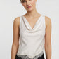 Catherine Satin Top with Crawl Neck and Lace Details - Beige