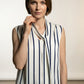 Margaret Striped Satin Top - Navy and Beige