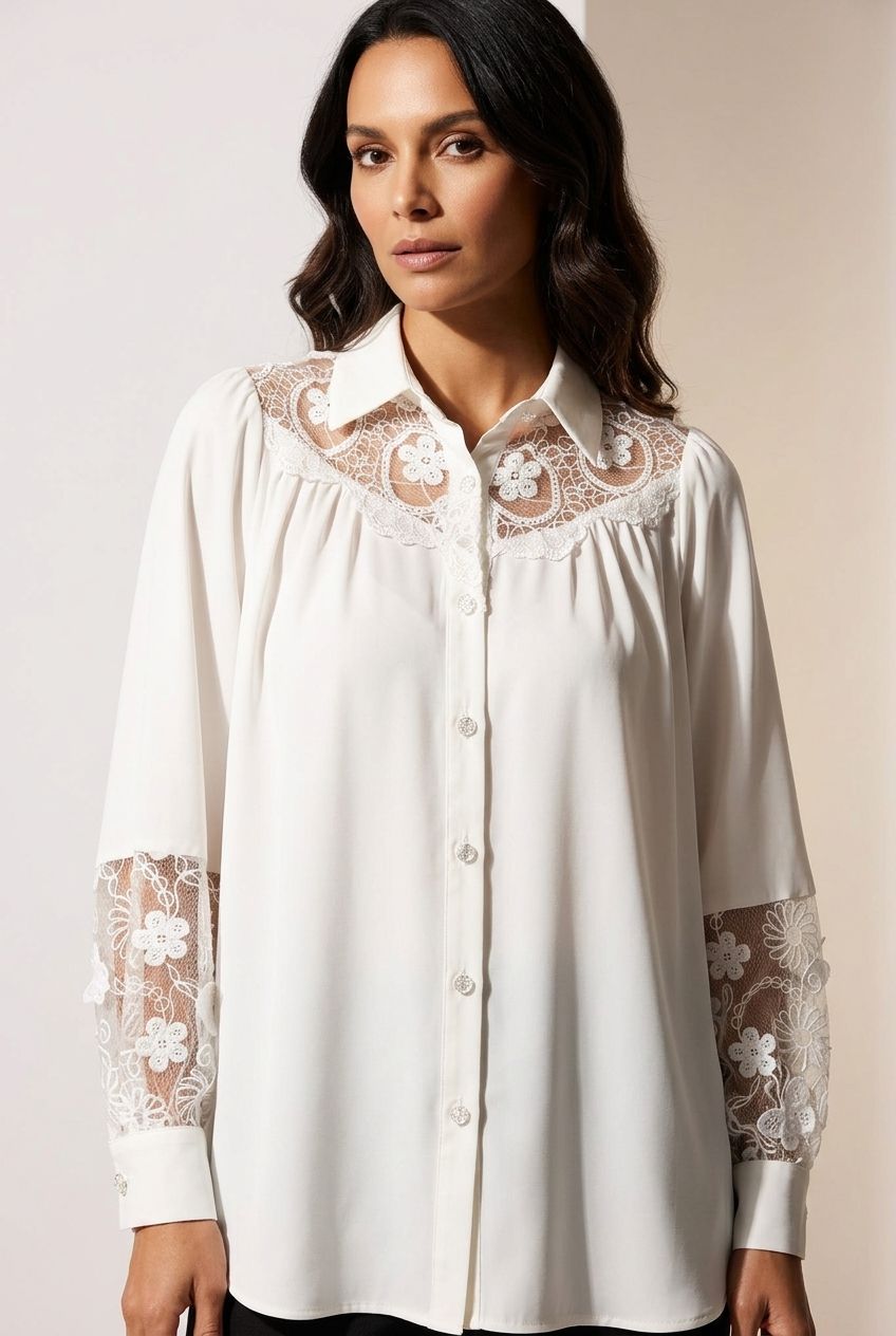 Lorraine Shirt with Lace Details - White