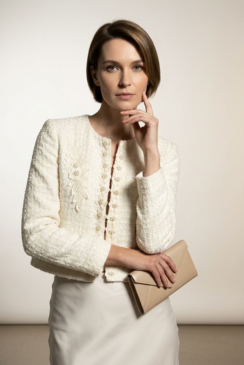 Charlotte Embroidered Short Blazer - Beige