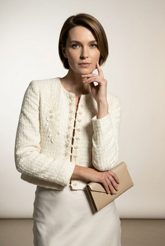 Charlotte Embroidered Short Blazer - Beige