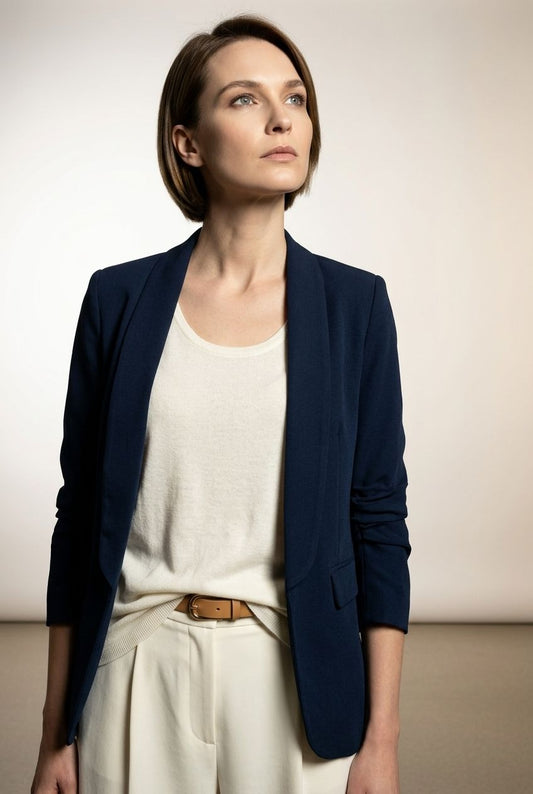 Jane Ruched Sleeve Blazer - Navy
