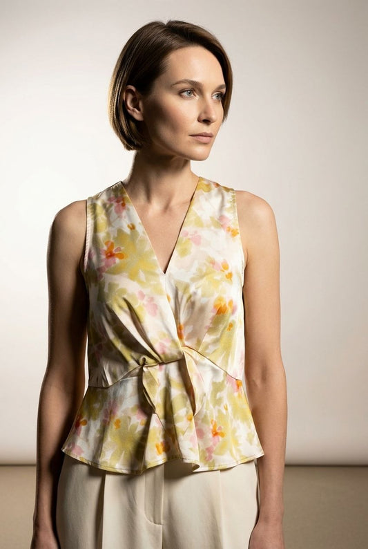 Amy Draped Neck Floral Top