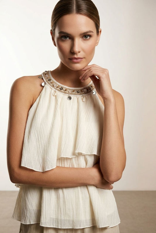 Helen Halter Neck Top - Beige