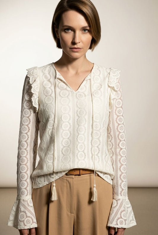 Karen Lace Boho Blouse - Beige