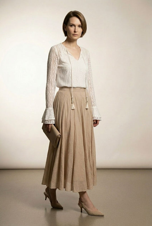 Claire Maxi Flared Skirt - Beige