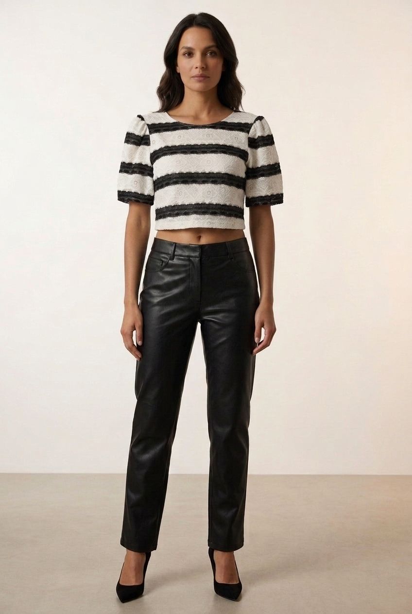 Lola Striped Crop Top - Black