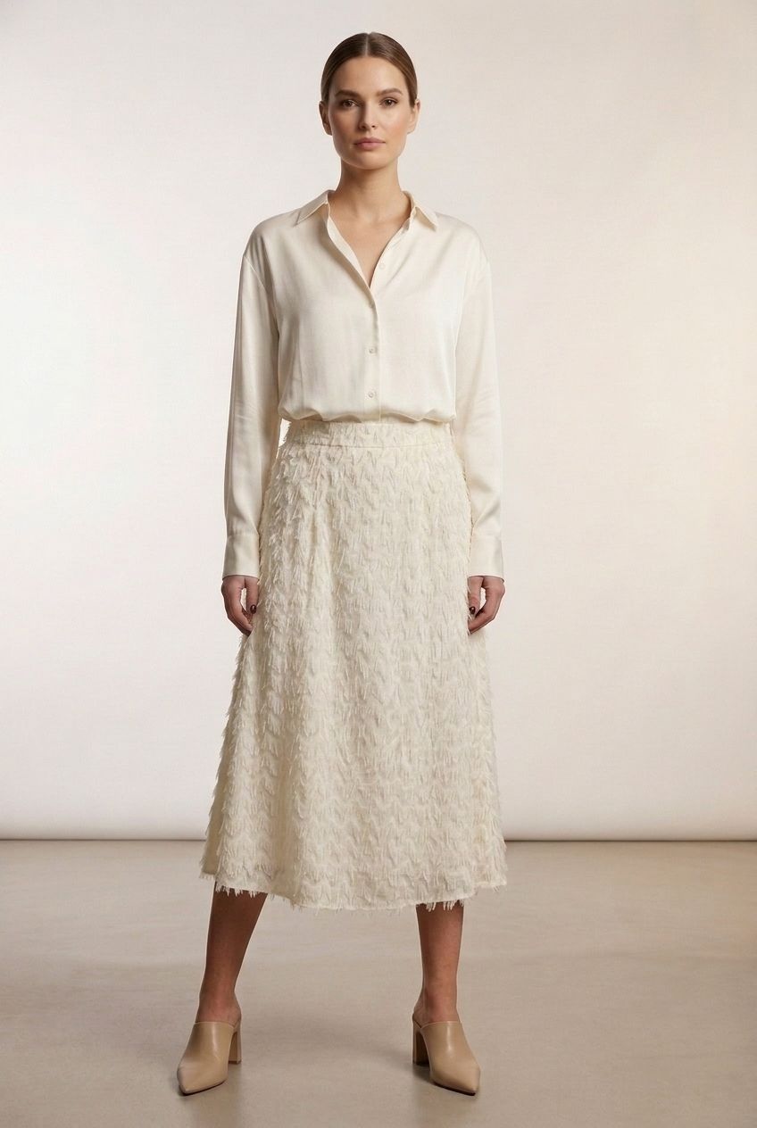Mona Skirt with Wave Pattern - Beige
