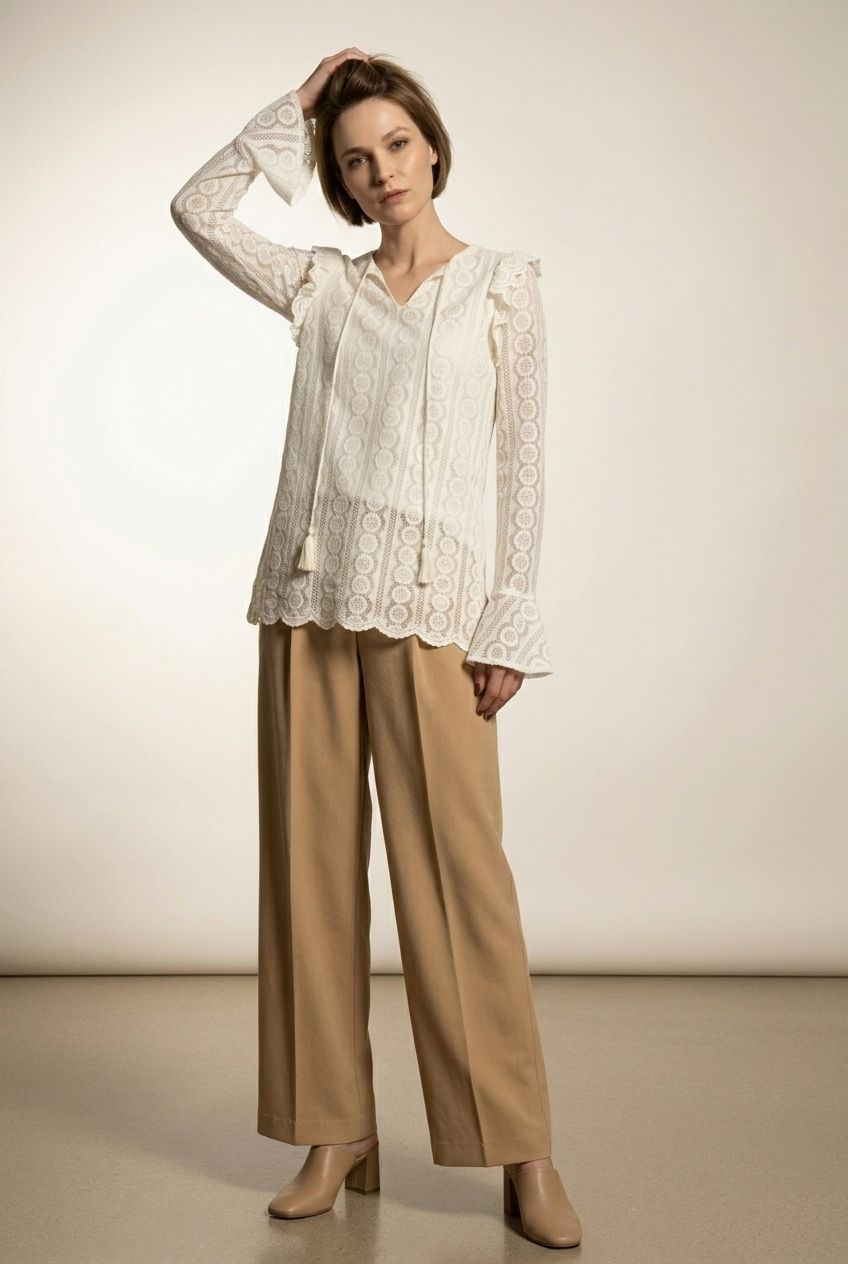 Karen Lace Boho Blouse - Beige
