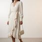 Fiona Flower Necklace Wrap Dress - Beige