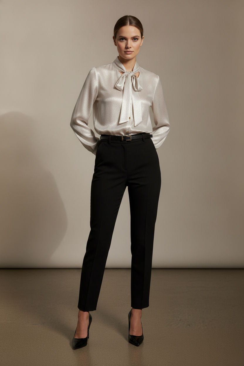 Lorna Bowknot Metallic Shirt - Beige