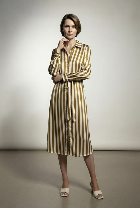 Dorah Satin Stripped Shirt Dress
