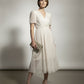 Cross Over Top with Short Sleeves Midi Sequin Dress - Beige