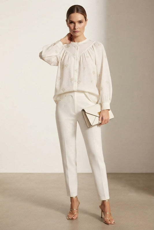 Ally White Tailored Trousers with Elastic Waist