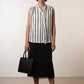 Margaret Striped Satin Top - Navy and Beige