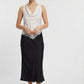 Catherine Satin Top with Crawl Neck and Lace Details - Beige