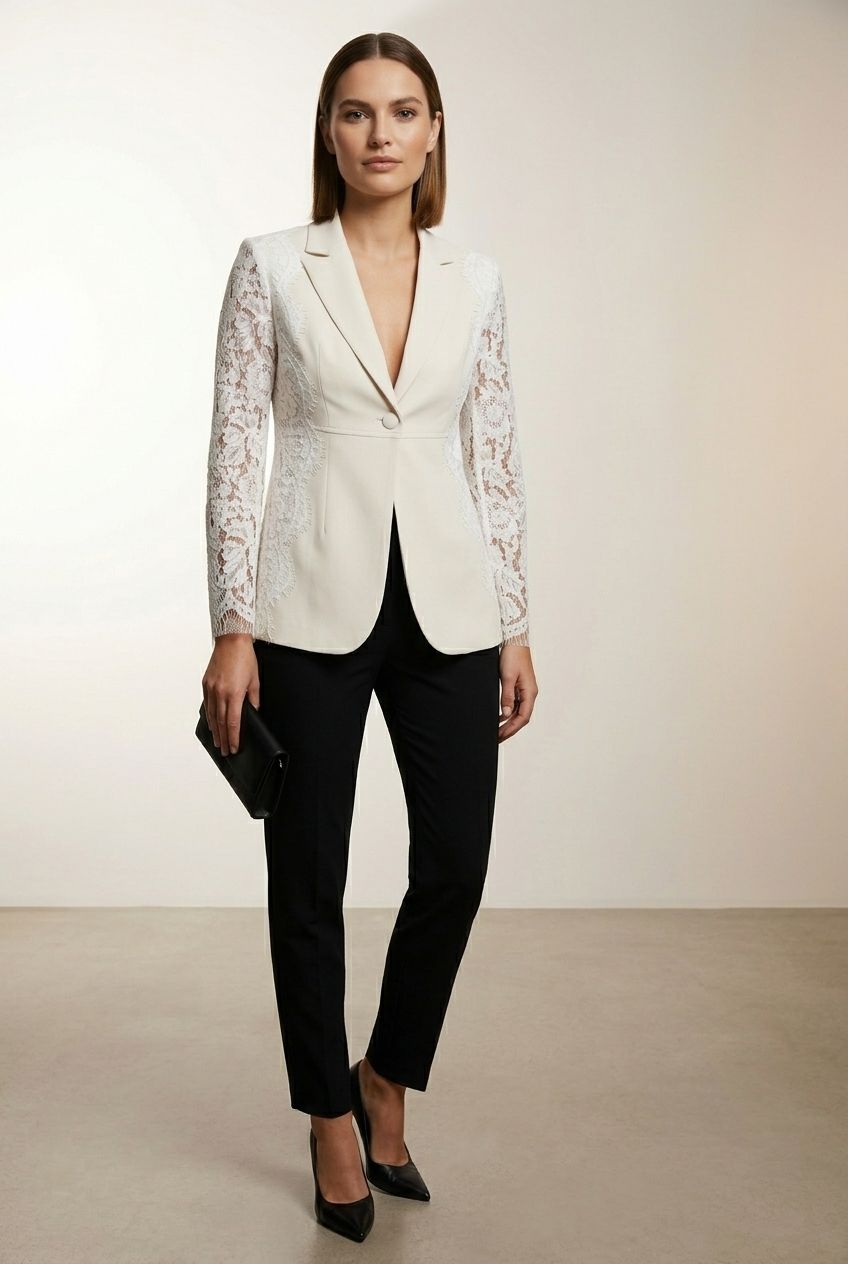 Orlagh Single Button Lace Blazer - Beige