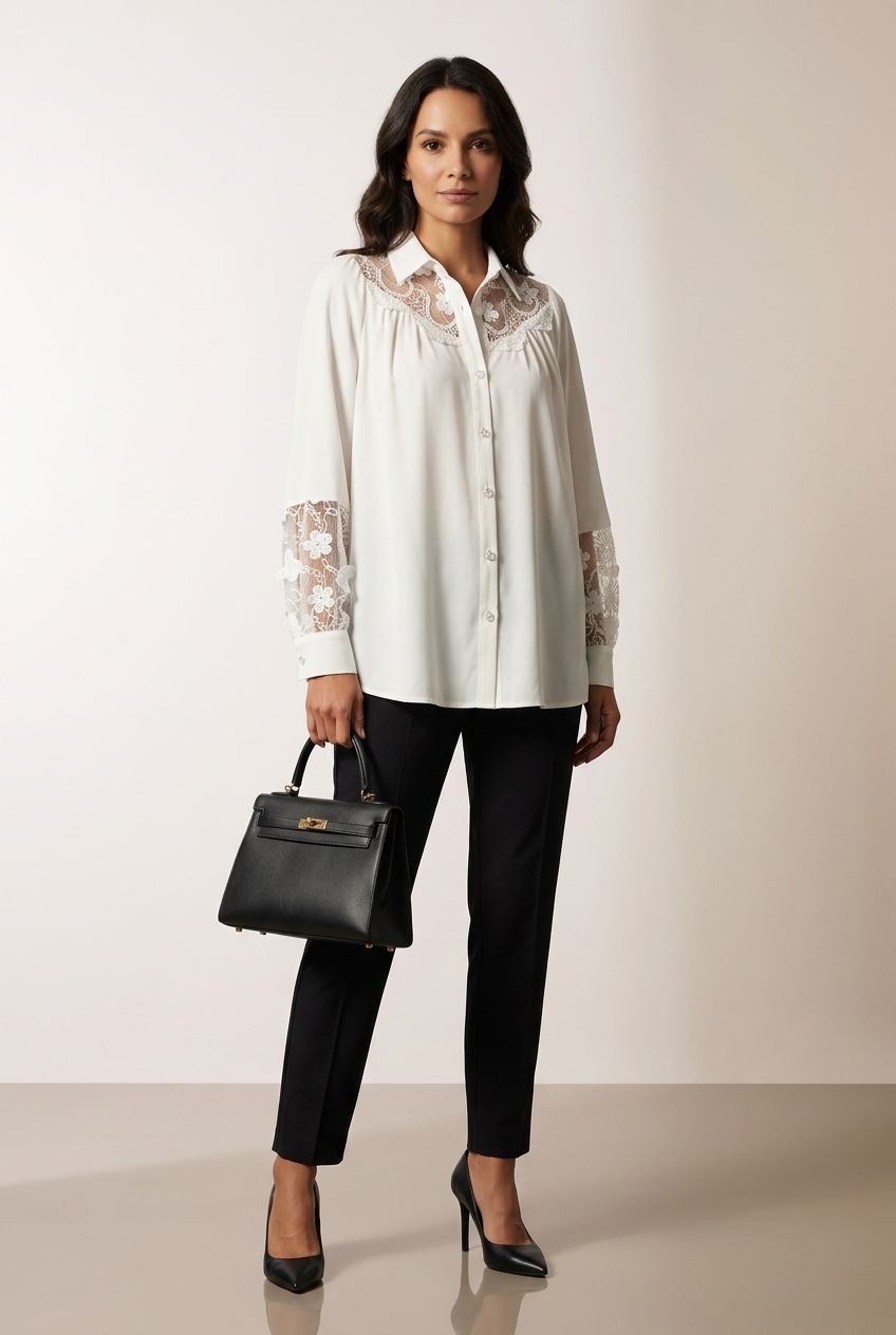 Lorraine Shirt with Lace Details - White