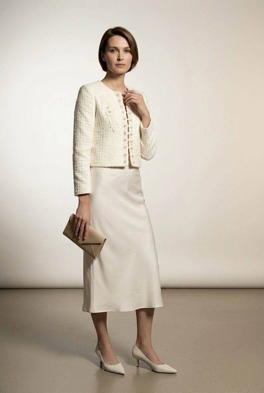 Charlotte Embroidered Short Blazer - Beige