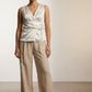 Lorna Front Drape Printed Top - Bright Beige