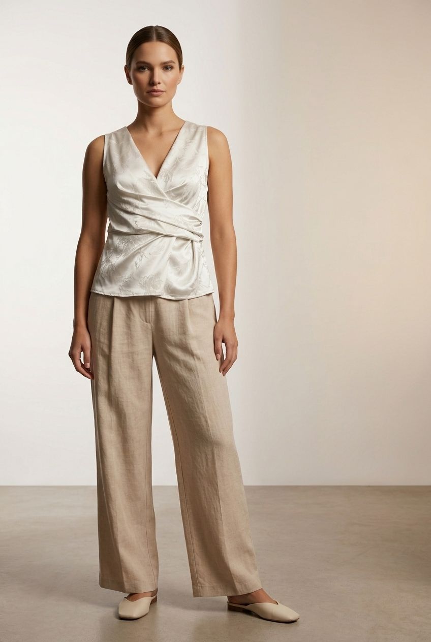 Lorna Front Drape Printed Top - Bright Beige