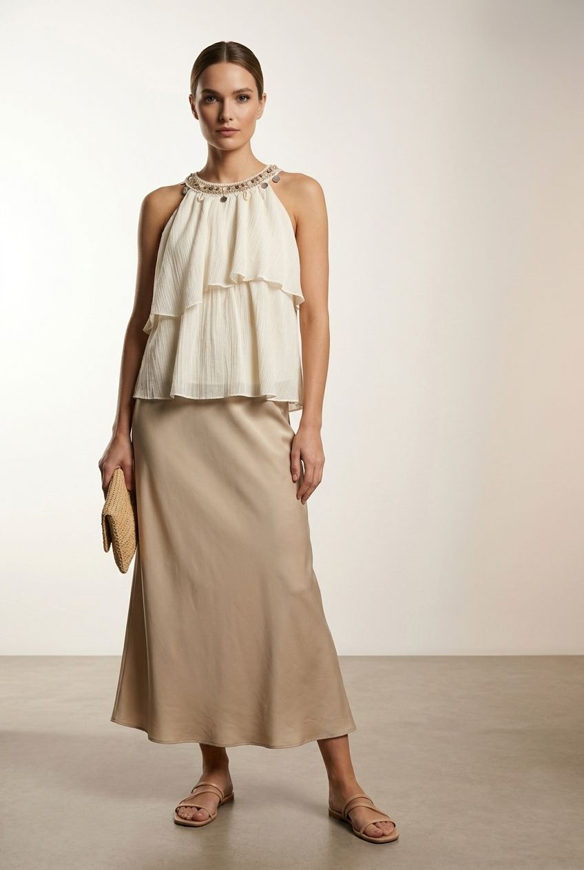 Helen Halter Neck Top - Beige