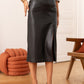 Leo Faux Leather Skirt with Front Slit - Black