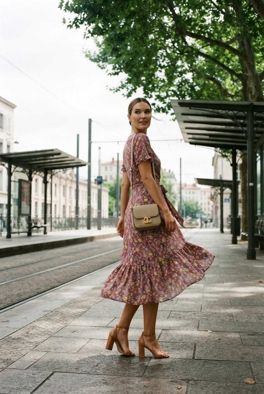 Rachel Floral Print Wrap Dress - Pink